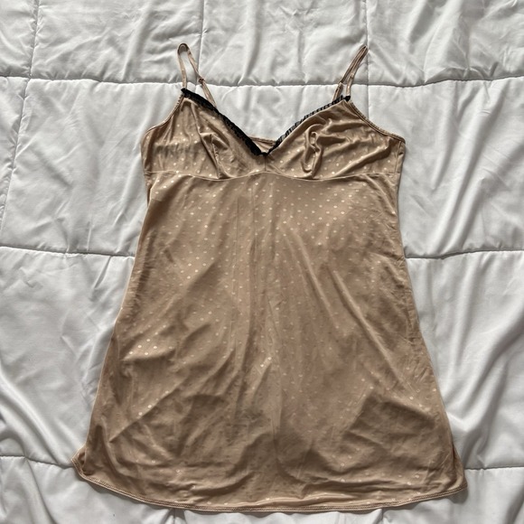 Other - Slip Dress Chemise Womens Beige Polka Dot Coquette Romantic‎ Dainty Feminine